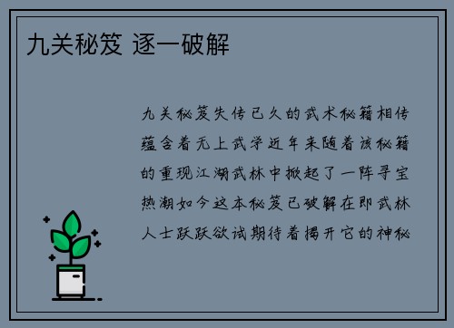 九关秘笈 逐一破解